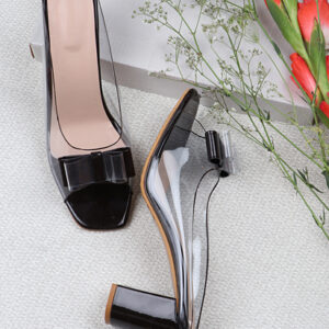New Black Party Night Transpicious Square Forefoot Block Heels