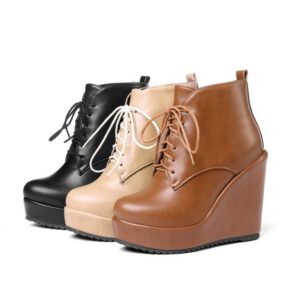 New Autumn And Winter Simple Lace-up Wedge Boots For Women