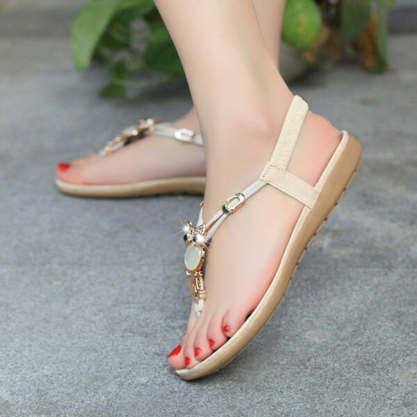 Rhinestone Red Thong Sandals Beaded Flat Shoes