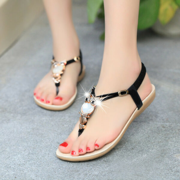 Rhinestone Red Thong Sandals Beaded Flat Shoes