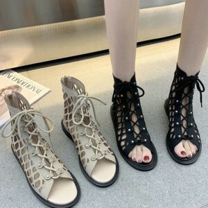 Girl Party Sandals Summer Cross Strap Hollow Short Boots Retro Holiday